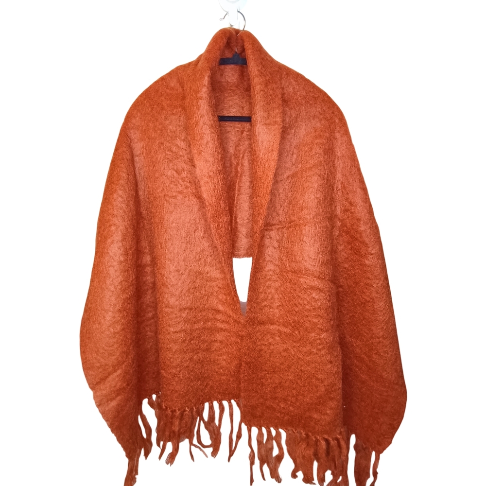 Cozy Large Terracotta Orange Rust Brick Scarf Shawl with Fringe